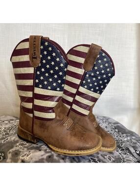 Twister Kids Brown And Usa Square Toe Cowboy Western Boot Size 11
